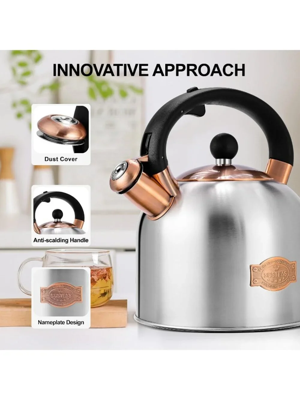 Silver Whistling Teakettle 3.17QT Stainless Steel Stovetop with Ergonomic Handle